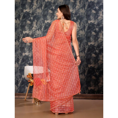 Women's Linen Line Saree With Unstitched Blouse (Orange, 5-6 Mtrs)