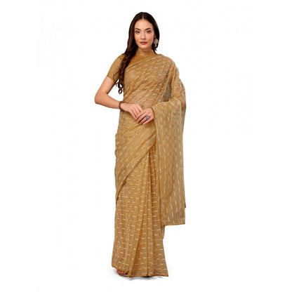 Women's Linen Line Saree With Unstitched Blouse (Beige, 5-6 Mtrs)