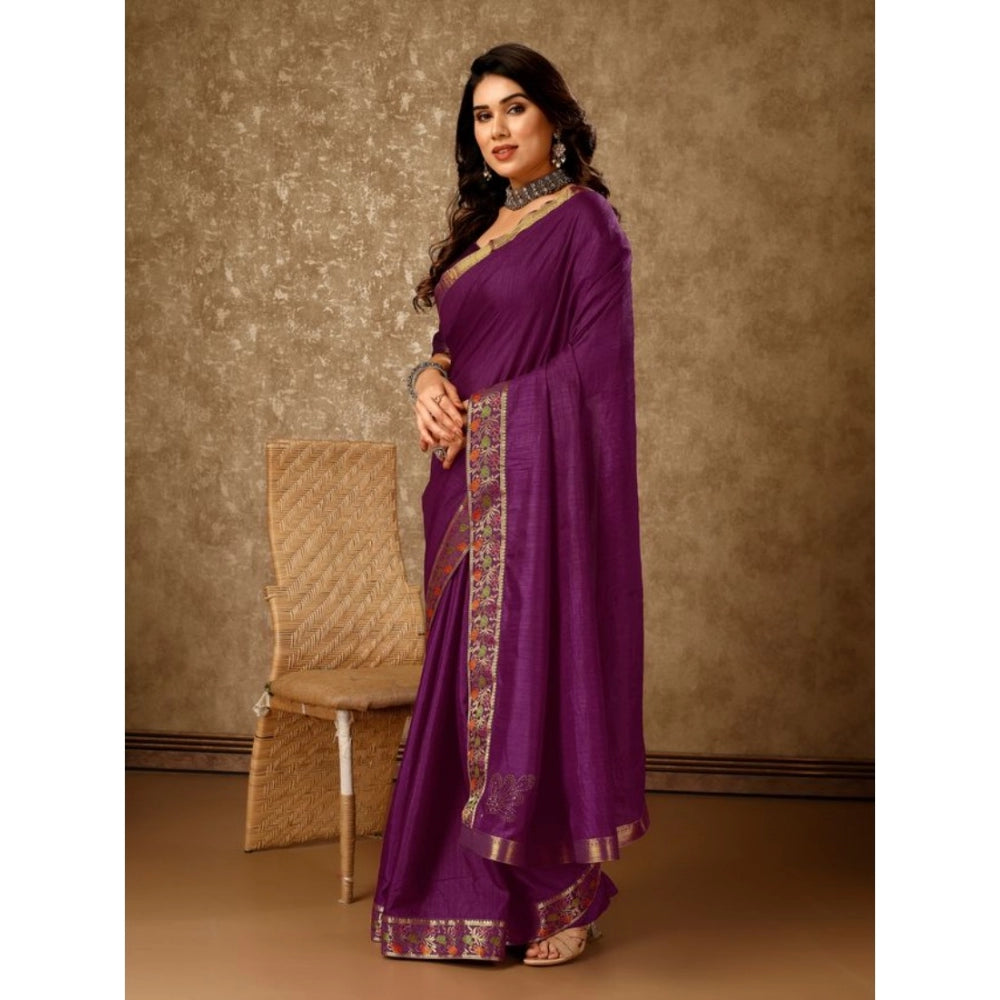 Women's Vichitra Swiroshki Butta Saree With Unstitched Blouse (Wine, 5-6 Mtrs)