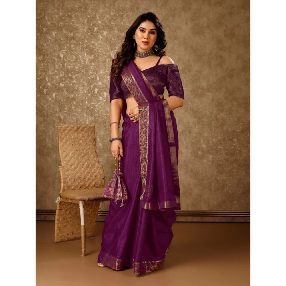 Women's Vichitra Swiroshki Butta Saree With Unstitched Blouse (Wine, 5-6 Mtrs)