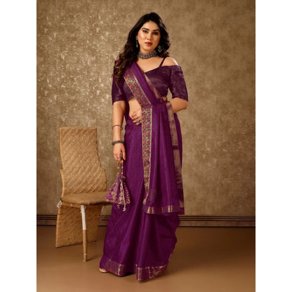 Women's Vichitra Swiroshki Butta Saree With Unstitched Blouse (Wine, 5-6 Mtrs)