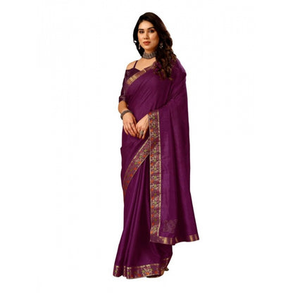 Women's Vichitra Swiroshki Butta Saree With Unstitched Blouse (Wine, 5-6 Mtrs)