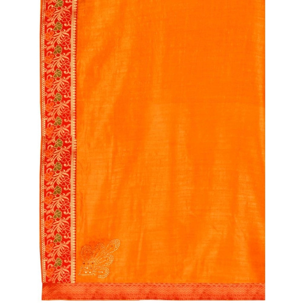 Women's Vichitra Swiroshki Butta Saree With Unstitched Blouse (Yellow, 5-6 Mtrs)