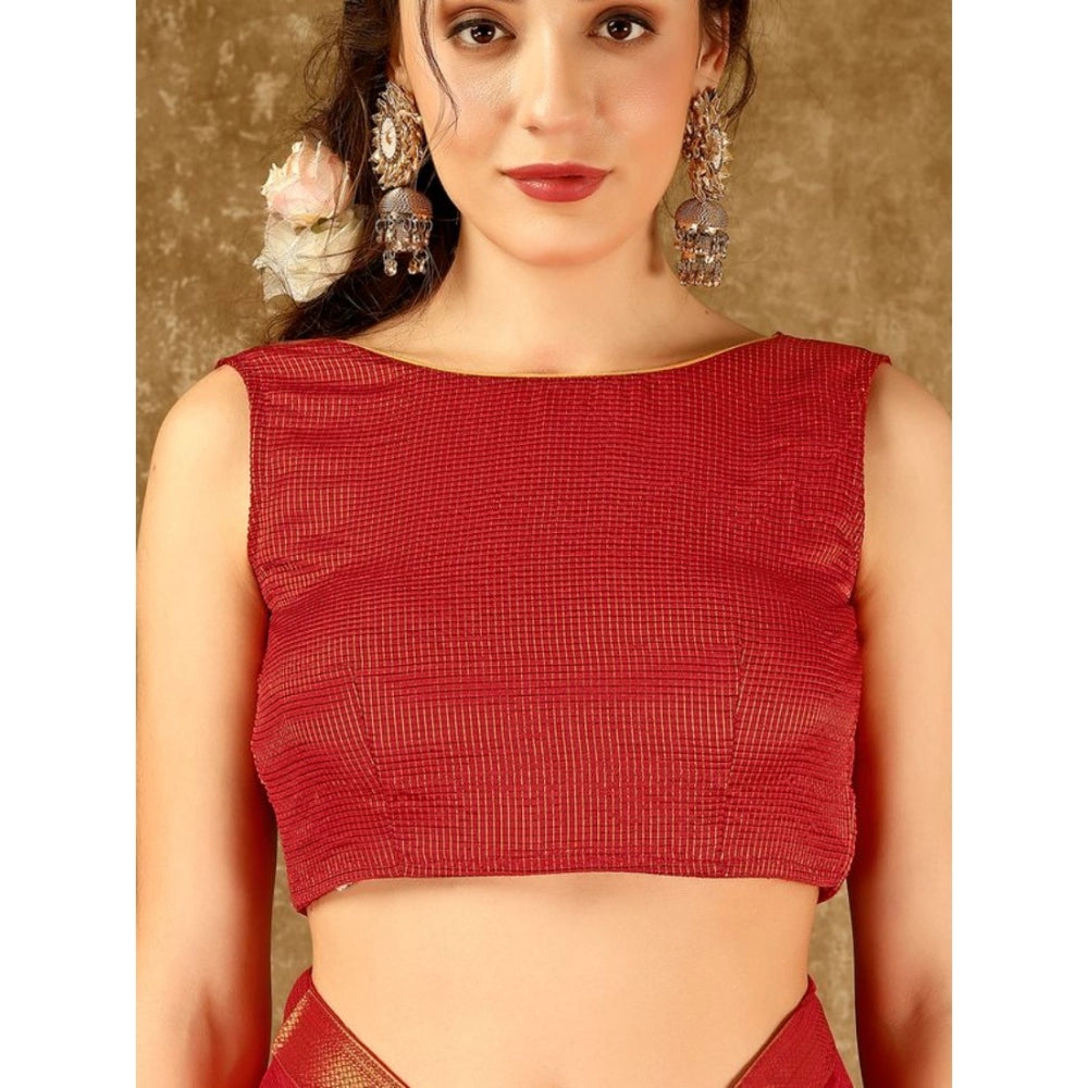 Women's Vichitra Swiroshki Butta Saree With Unstitched Blouse (Red, 5-6 Mtrs)