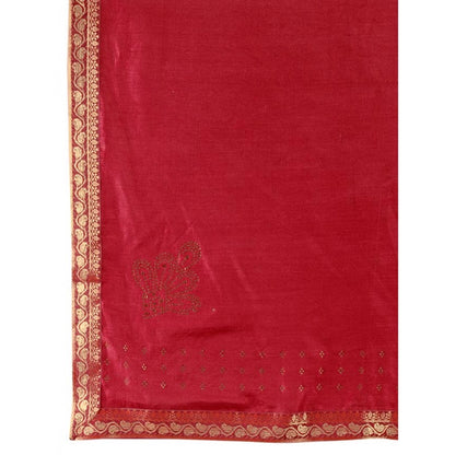 Women's Vichitra Swiroshki Butta Saree With Unstitched Blouse (Maroon, 5-6 Mtrs)