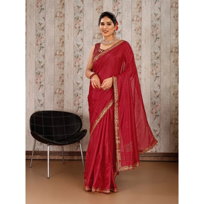 Women's Vichitra Swiroshki Butta Saree With Unstitched Blouse (Maroon, 5-6 Mtrs)