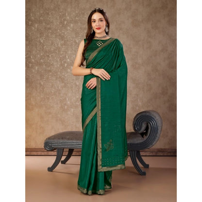 Women's Vichitra Swiroshki Butta Saree With Unstitched Blouse (Green, 5-6 Mtrs)