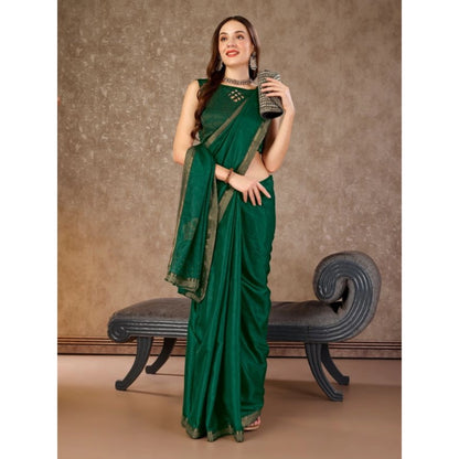 Women's Vichitra Swiroshki Butta Saree With Unstitched Blouse (Green, 5-6 Mtrs)