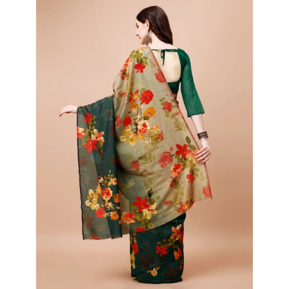 Women's PC Vichitra Floral Printed Saree With Unstitched Blouse (Multicolor, 5-6 Mtrs)