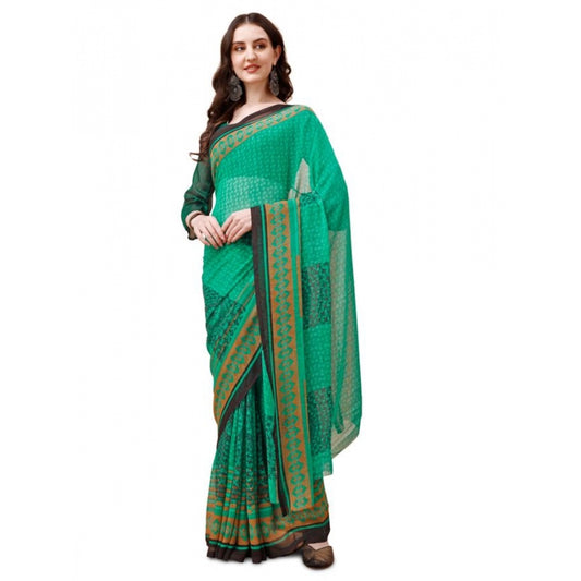 Women's Weightless Floral Printed Saree With Unstitched Blouse (Green, 5-6 Mtrs)