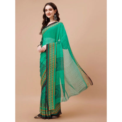 Women's Weightless Floral Printed Saree With Unstitched Blouse (Green, 5-6 Mtrs)