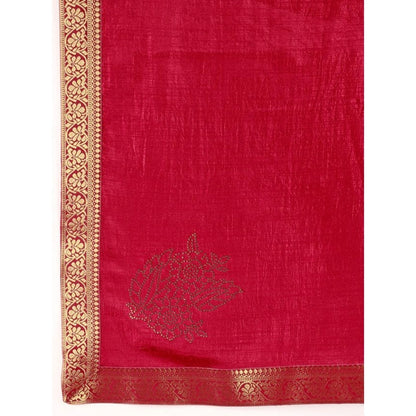 Women's Vichitra Swiroshki Butta Saree With Unstitched Blouse (Maroon, 5-6 Mtrs)