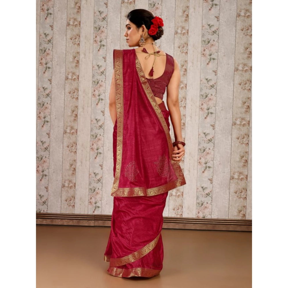 Women's Vichitra Swiroshki Butta Saree With Unstitched Blouse (Maroon, 5-6 Mtrs)