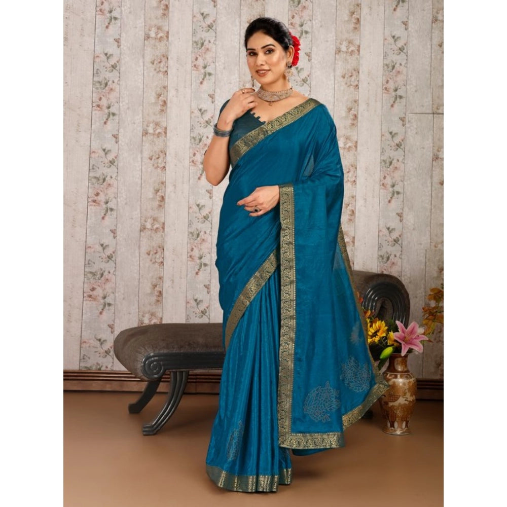 Women's Vichitra Swiroshki Butta Saree With Unstitched Blouse (Blue, 5-6 Mtrs)