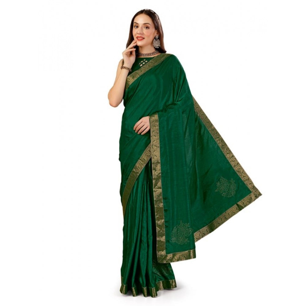 Women's Vichitra Swiroshki Butta Saree With Unstitched Blouse (Green, 5-6 Mtrs)