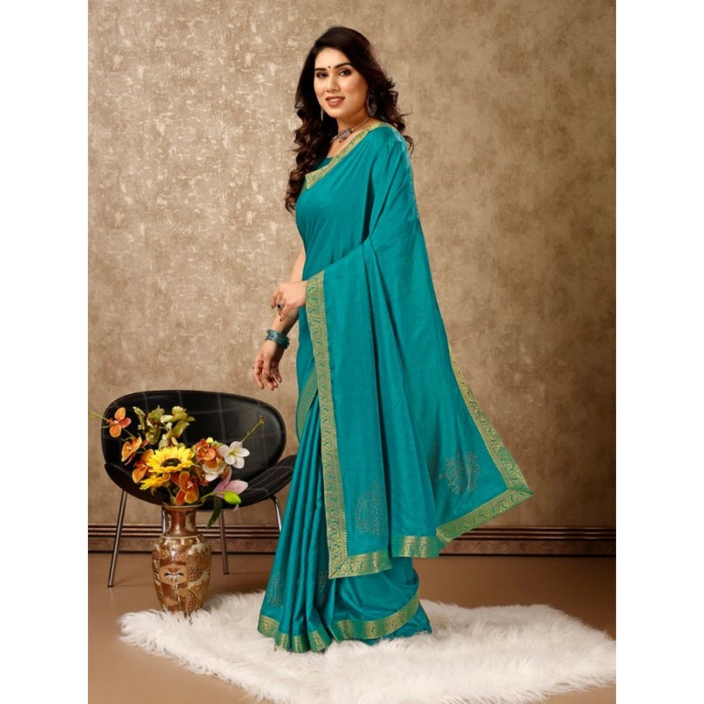 Women's Vichitra Swiroshki Butta Saree With Unstitched Blouse (Teal Blue, 5-6 Mtrs)