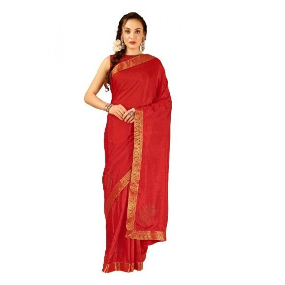 Women's Vichitra Swiroshki Butta Saree With Unstitched Blouse (Red, 5-6 Mtrs)