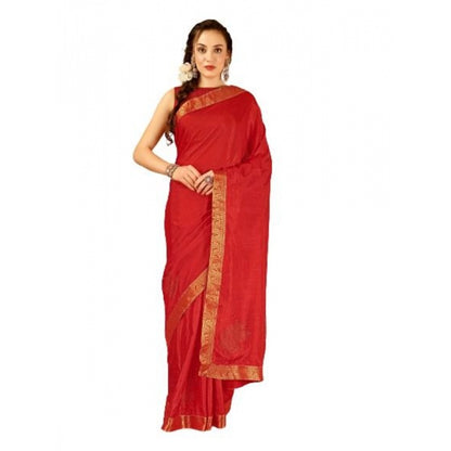 Women's Vichitra Swiroshki Butta Saree With Unstitched Blouse (Red, 5-6 Mtrs)