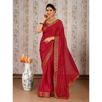 Women's Vichitra Swiroshki Butta Saree With Unstitched Blouse (Maroon, 5-6 Mtrs)