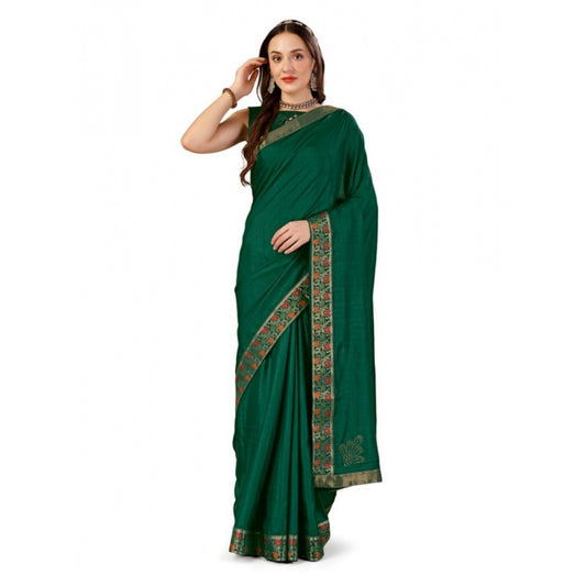 Women's Vichitra Swiroshki Butta Saree With Unstitched Blouse (Green, 5-6 Mtrs)