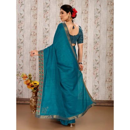 Women's Vichitra Swiroshki Butta Saree With Unstitched Blouse (Teal Blue, 5-6 Mtrs)