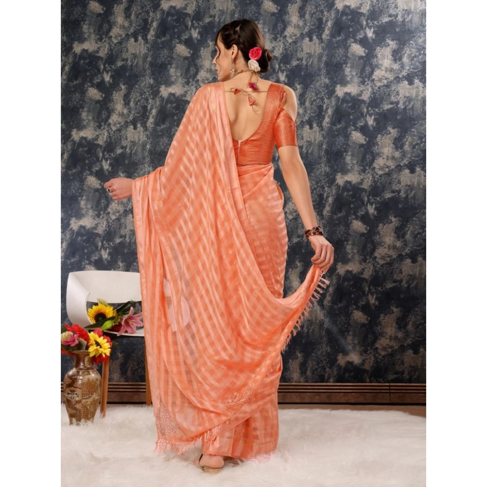 Women's Chiffon Fabric Line Saree With Unstitched Blouse (Peach, 5-6 Mtrs)