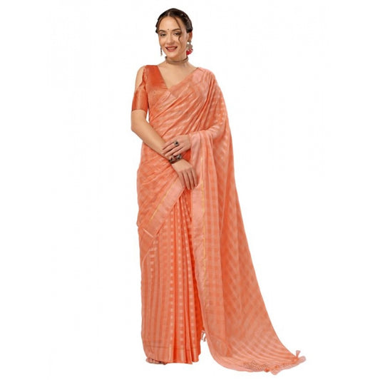 Women's Chiffon Fabric Line Saree With Unstitched Blouse (Peach, 5-6 Mtrs)