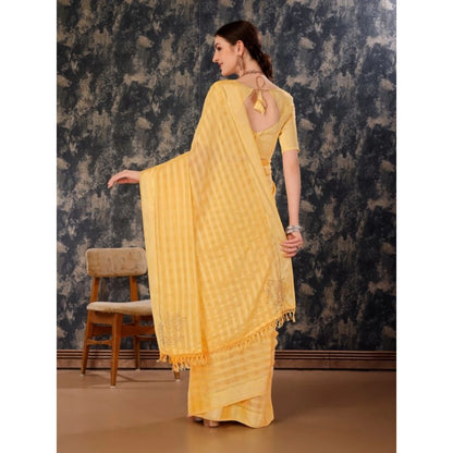 Women's Chiffon Fabric Line Saree With Unstitched Blouse (Yellow, 5-6 Mtrs)