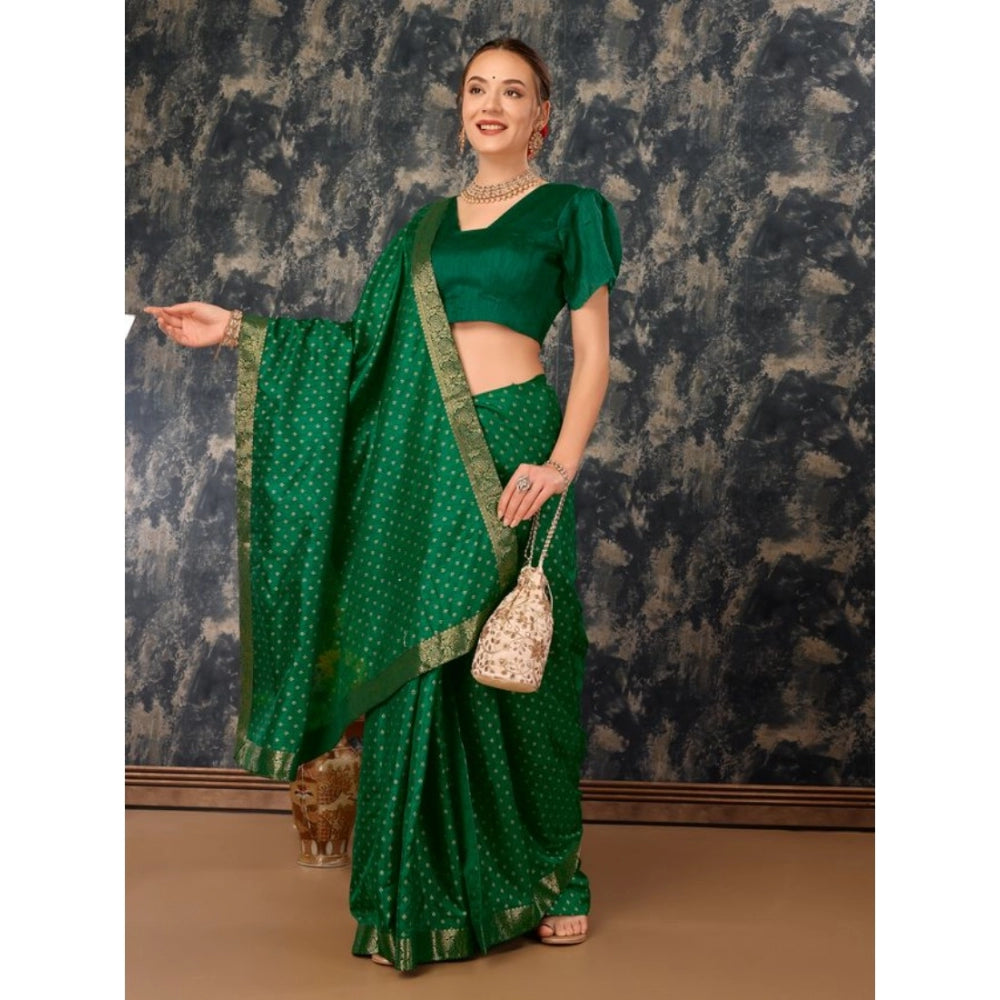 Women's Vichitra Bandhini Saree With Unstitched Blouse (Green, 5-6 Mtrs)