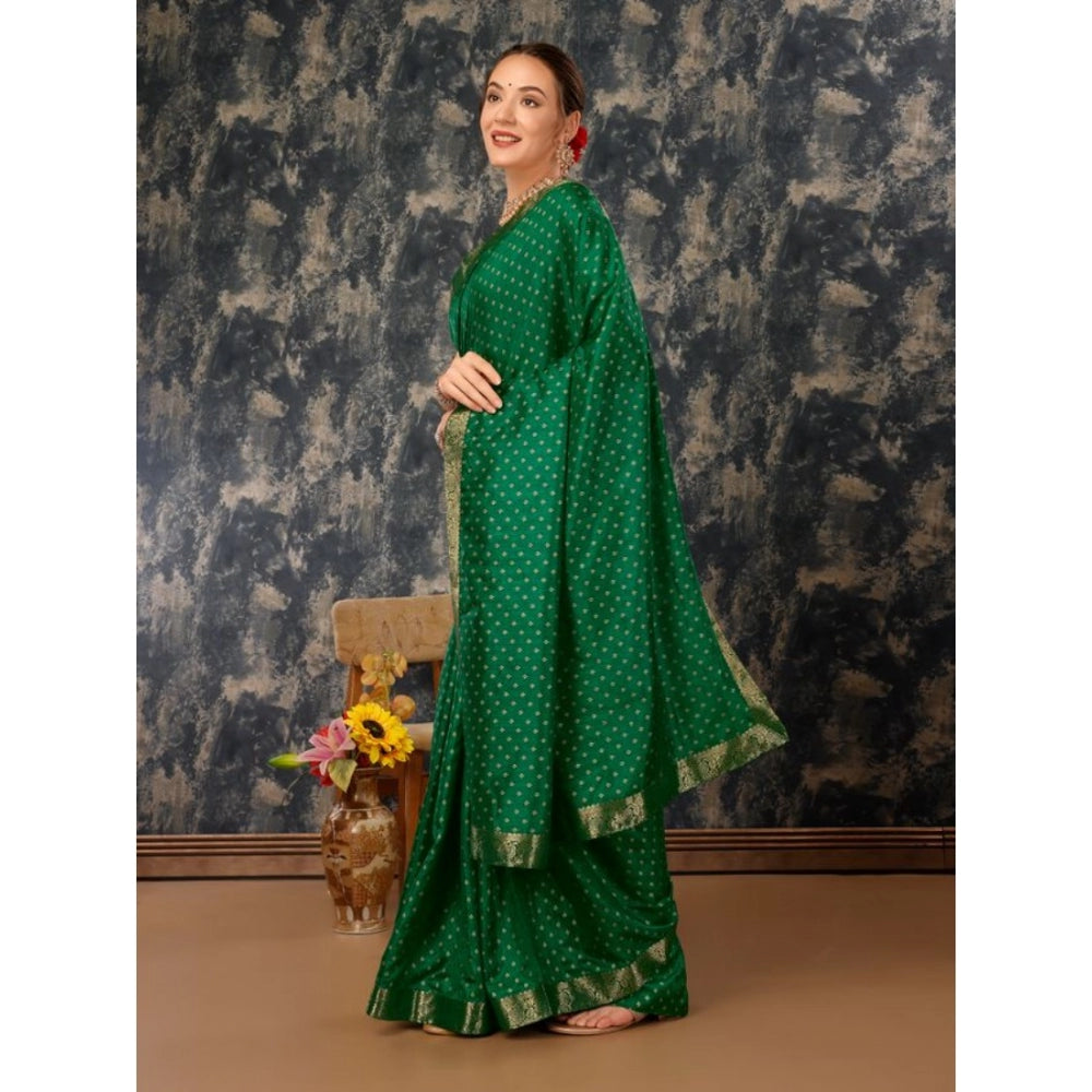 Women's Vichitra Bandhini Saree With Unstitched Blouse (Green, 5-6 Mtrs)