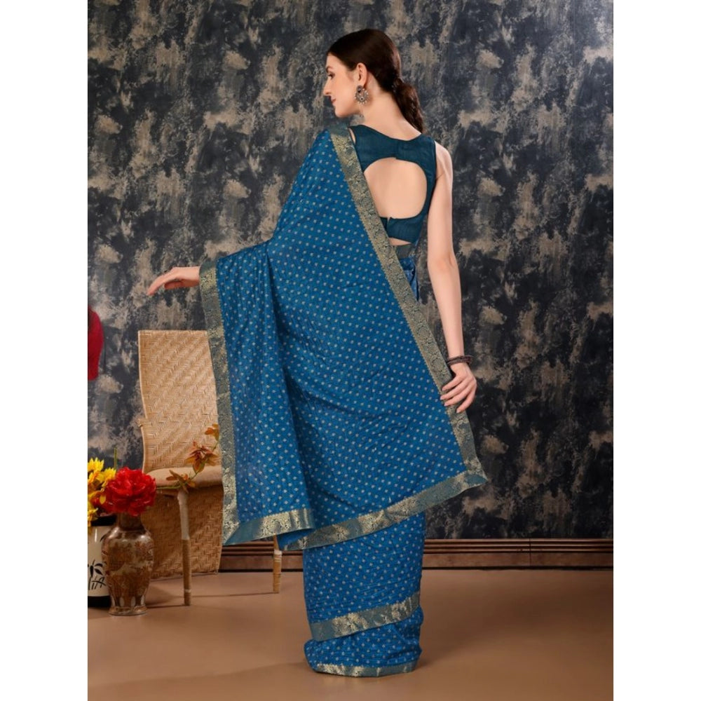 Women's Vichitra Bandhini Saree With Unstitched Blouse (Blue, 5-6 Mtrs)