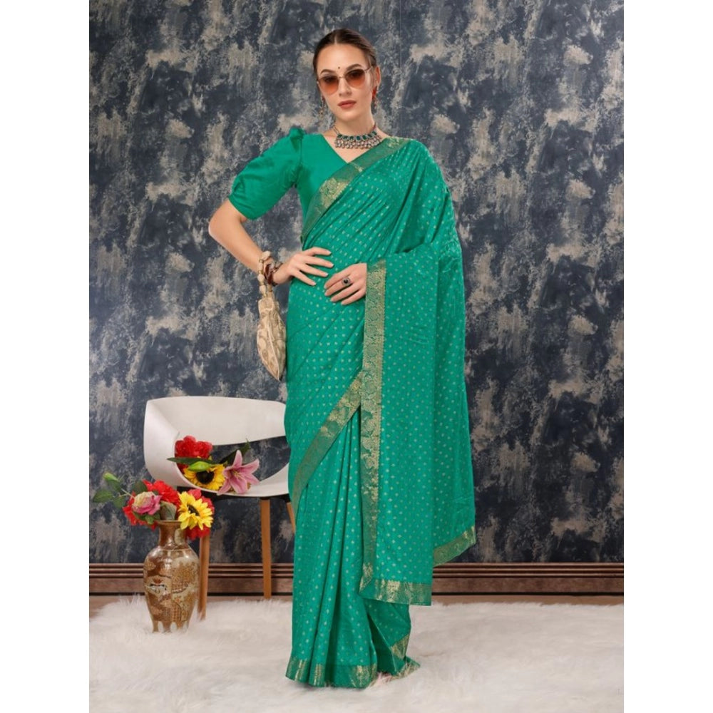 Women's Vichitra Bandhini Saree With Unstitched Blouse (Rama Green, 5-6 Mtrs)