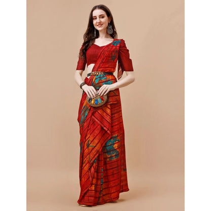 Women's Georgette Floral Printed Saree With Unstitched Blouse (Maroon, 5-6 Mtrs)