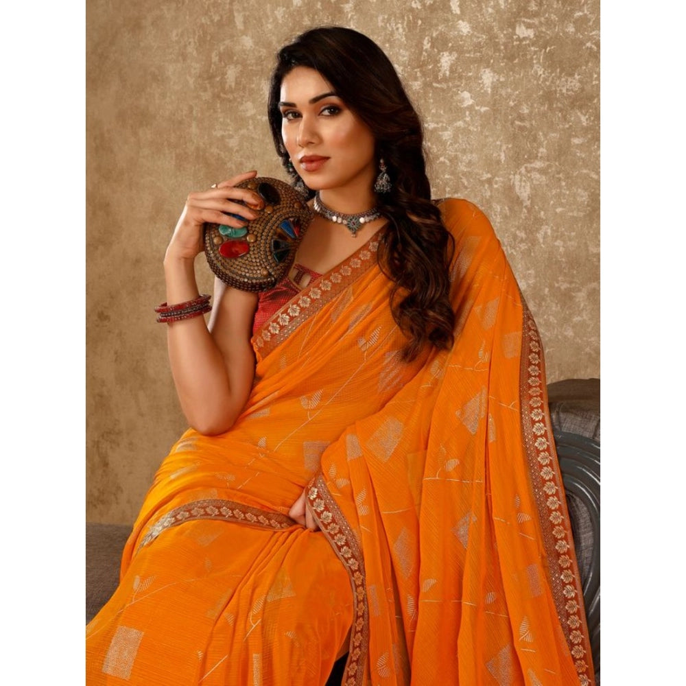 Women's Zomto Patta Chiffon Saree With Unstitched Blouse (Yellow, 5-6 Mtrs)