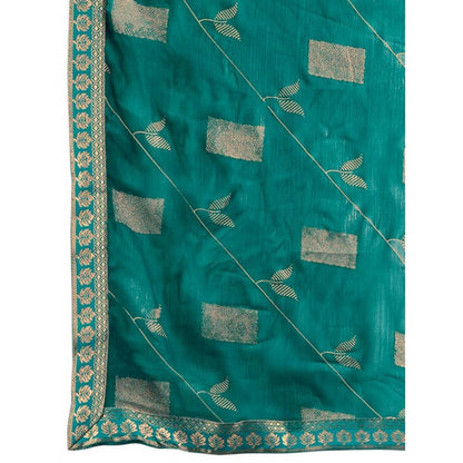 Women's Zomto Patta Chiffon Saree With Unstitched Blouse (Teal Blue, 5-6 Mtrs)