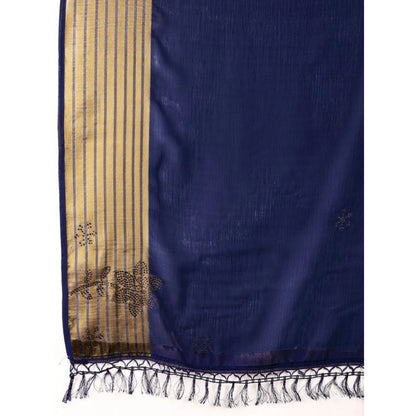 Women's Chiffon Fabric Plain Saree With Unstitched Blouse (Blue, 5-6 Mtrs)