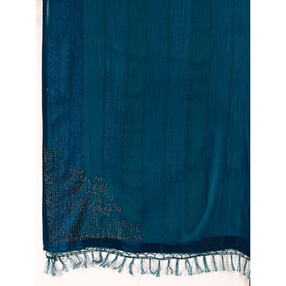 Women's Chiffon Fabric Line Saree With Unstitched Blouse (Blue, 5-6 Mtrs)