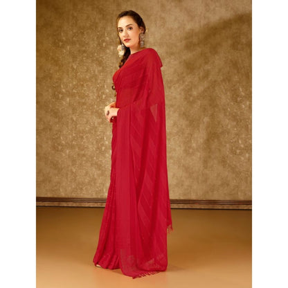 Women's Chiffon Fabric Line Saree With Unstitched Blouse (Red, 5-6 Mtrs)