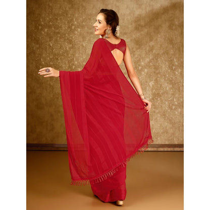 Women's Chiffon Fabric Line Saree With Unstitched Blouse (Red, 5-6 Mtrs)