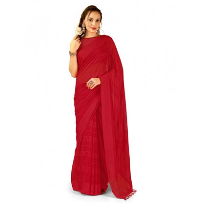 Women's Chiffon Fabric Line Saree With Unstitched Blouse (Red, 5-6 Mtrs)