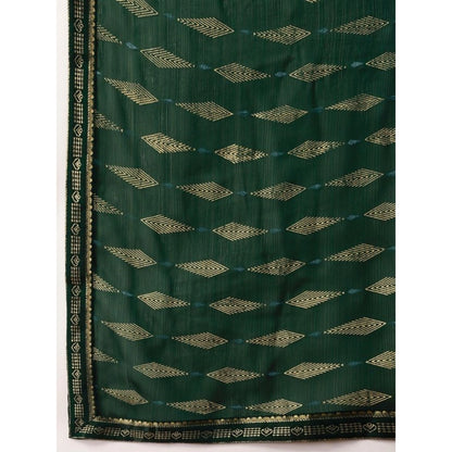 Women's Zomto Laheriya Saree With Unstitched Blouse (Green, 5-6 Mtrs)