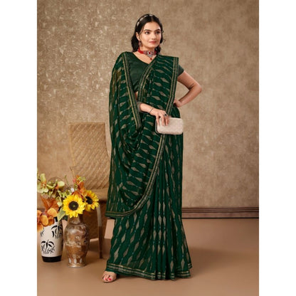 Women's Zomto Laheriya Saree With Unstitched Blouse (Green, 5-6 Mtrs)