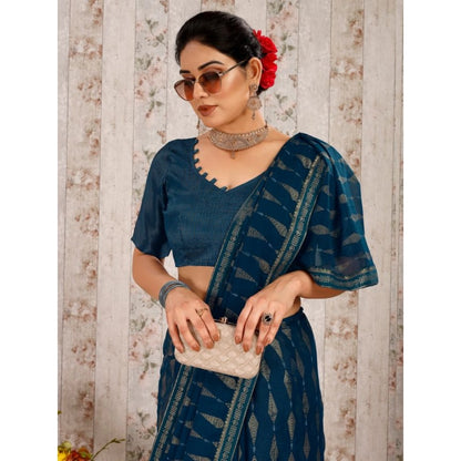 Women's Zomto Laheriya Saree With Unstitched Blouse (Blue, 5-6 Mtrs)