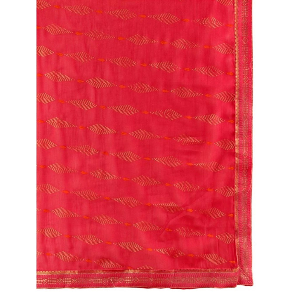 Women's Zomto Laheriya Saree With Unstitched Blouse (Rani, 5-6 Mtrs)