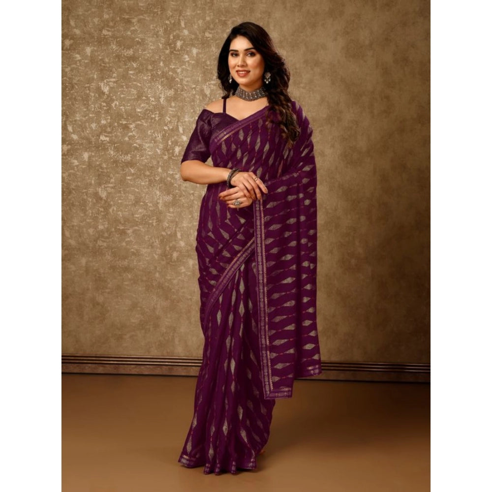 Women's Zomto Laheriya Saree With Unstitched Blouse (Wine, 5-6 Mtrs)