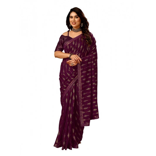 Women's Zomto Laheriya Saree With Unstitched Blouse (Wine, 5-6 Mtrs)