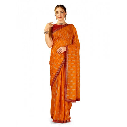 Women's Zomto Laheriya Saree With Unstitched Blouse (Yellow, 5-6 Mtrs)