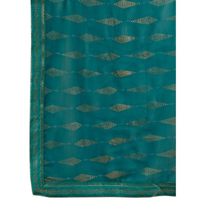 Women's Zomto Laheriya Saree With Unstitched Blouse (Teal Blue, 5-6 Mtrs)