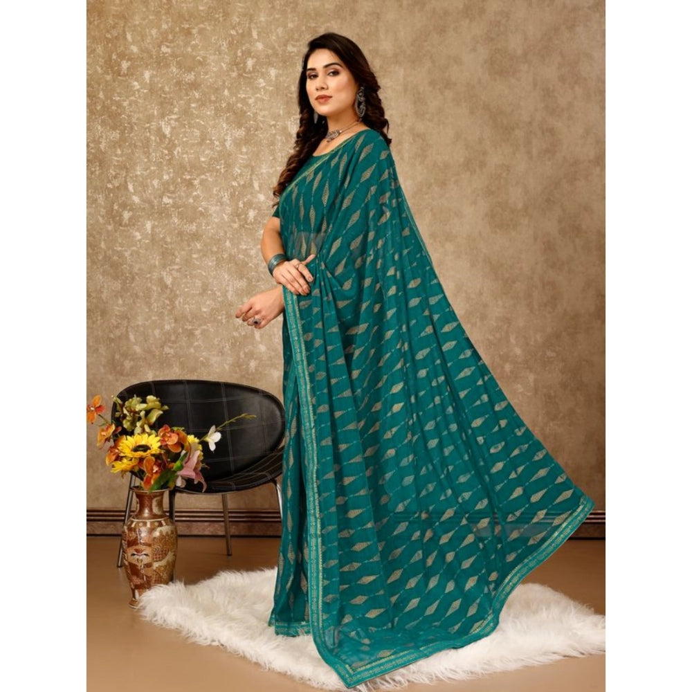 Women's Zomto Laheriya Saree With Unstitched Blouse (Teal Blue, 5-6 Mtrs)