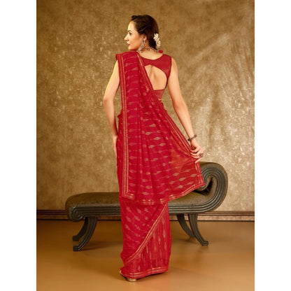 Women's Zomto Laheriya Saree With Unstitched Blouse (Red, 5-6 Mtrs)